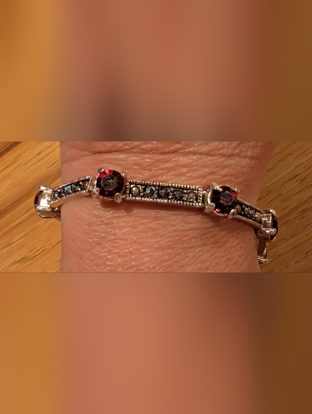 Silver-Tone Deep Red  and Smoky Crystal Bar Bracelet - Women Jewelry